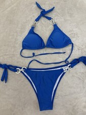 Woman s Blue PADDED Cheeky Bikini Set Size SMALL NEW