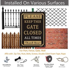 2 Pack Please Keep Gate Closed At All Times Signs 10 x 7 Inches Metal Reflect...