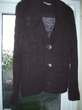 Editions women's chocolate brown collared v neck cardigan.Size 14.Free postage!