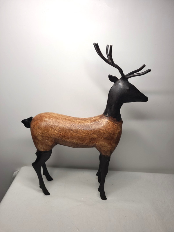 Wood Metal Primitive Carved Deer Buck Antelope  Charles Marcak