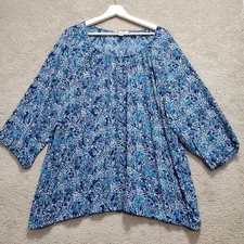 Croft & Barrow Tunic Blouse Top Womens 2X Multicolor Floral Round Neck Pullover