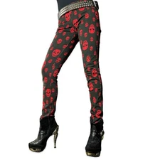 Tripp NYC Emo Goth Rock Punk Rocker White/Red Toxic Skull T- Jeans Pants Skinny