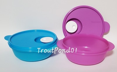 Tupperware Crystalwave Microwave Bowl  2.5 c Round Container Set 2 Blue + Purple
