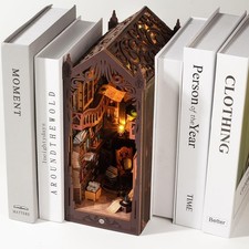 DIY Book Nook Kit, Miniature Dollhouse Booknook Kit with Light, 3D Wooden Puzzle