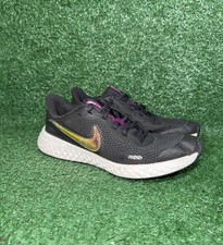 Nike Revolution 5 Negro Iridiscente Logo Zapatos para Correr Mujeres Talla 6.5 Niño Talla 5Y