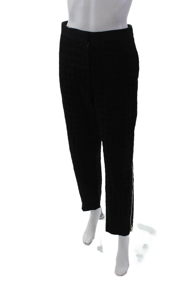 Pantalones de pata de gallo con ribete de cremallera para mujer Stella McCartney negros de algodón talla IT 48 Foto 2 de 4