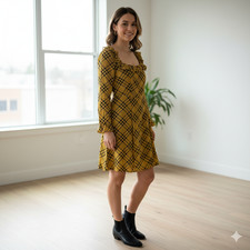 Urban Outfitters Yellow Plaid Ruffle Square Neck Mini Dress Clueless Academia M