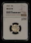 1917 10c Mercury Silver Dime - FSB Full Split Bands - NGC MS 63 FB - SKU-B5484
