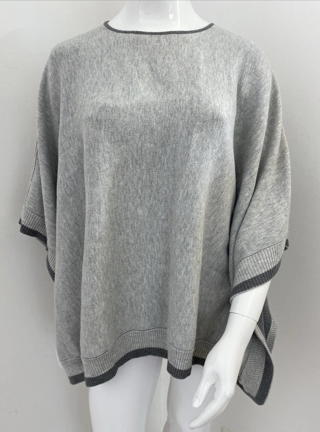 Witchery OS Gem Grey Reversible Cotton / Alpaca Blend Poncho Knit Jumper