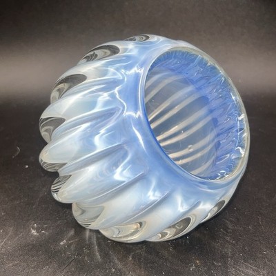 Vintage Italian Camer Glass Candle Votive Blue Clear Opalescent Bowl See Pics