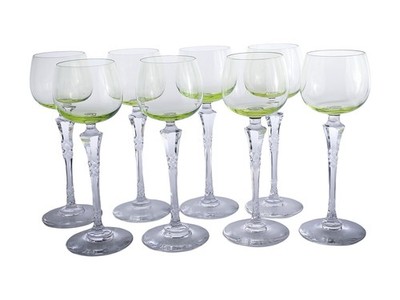 Antique Chartreuse Green Crystal Wine Hock Glasses, Set of 8