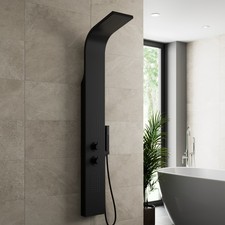 Thermostatic Bathroom Shower Tower Panel Column Body Jets Twin Head Matt Black