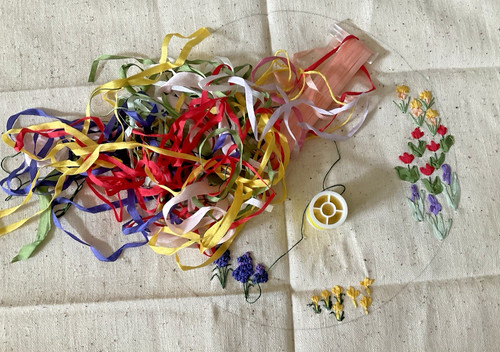 Silk Ribbon Embroidery Partially Stitched Silk Ribbon plus Floral Designs Round