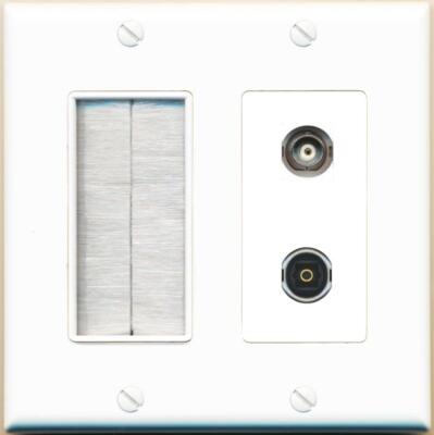 RiteAV BNC TOSLINK with Brush Wall Plate [White]