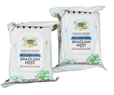 Lot 2 PowerStick Her Face  Body Wipes Brazilian Mist 30ct/pk Travel Pack SEALED