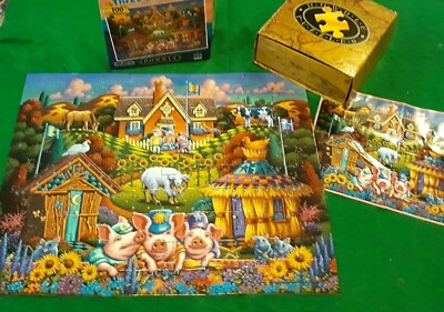 3 Little Pigs Puzzle Dowdle 100 pieces Big Bad Wolf Straw Stick & Brick Houses