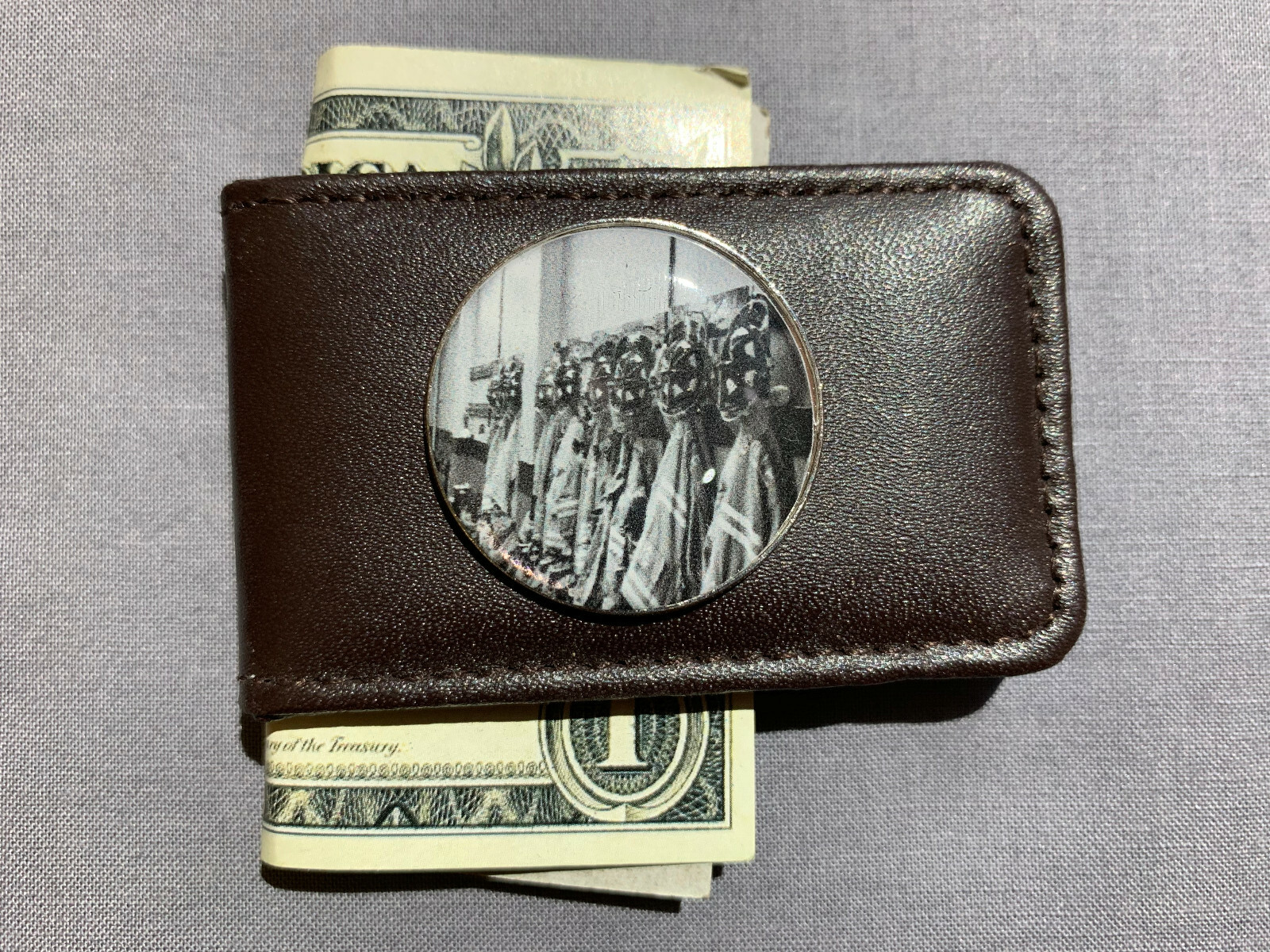 Firefighter D6 Brown Leather Magnetic Money Clip with Dome Image-image
