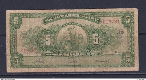 Peru - 1968 5 Soles Circulated Banknote