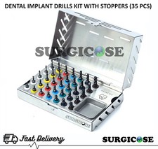 DENTAL IMPLANT DRILLS KIT WITH STOPPERS BLACK COATED STRAIGHT DRILLS 35 PCS CE