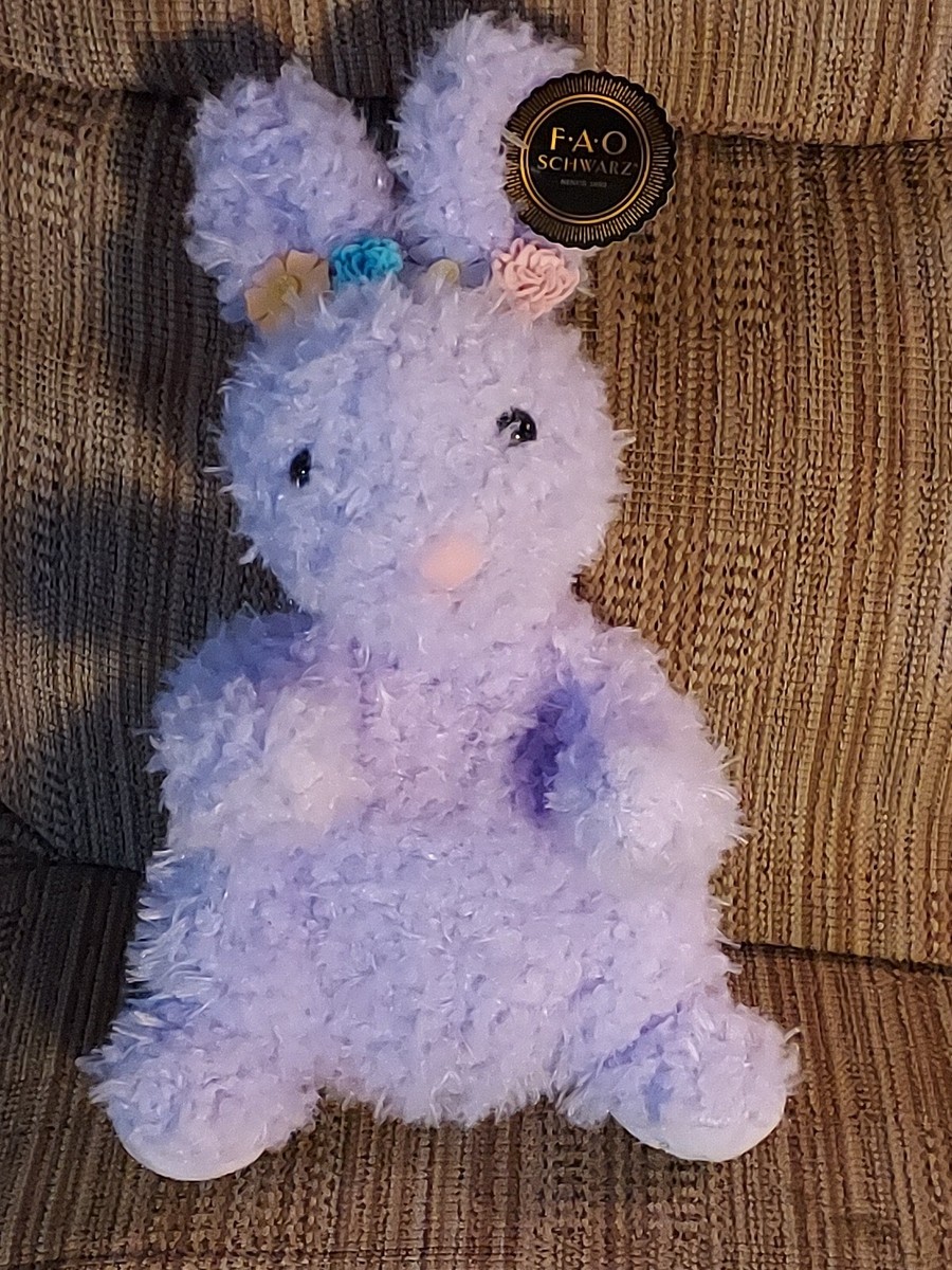 FAO Schwarz plush Easter bunny rabbit Purple multicolor flower