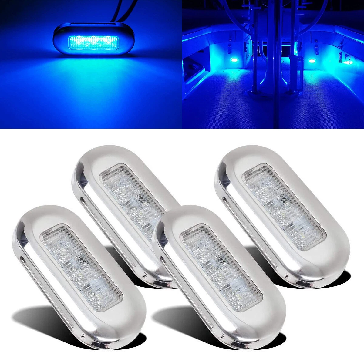 4pcs Boat Marine Grade 12 volt Large Cool Blue LED Courtesy Lights | eBay