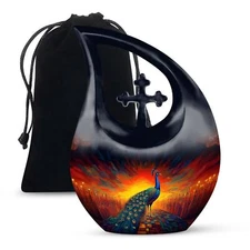Peacock Human Ashes Urn For Adult Male Female Large Decorative Funeral 10 Inch
