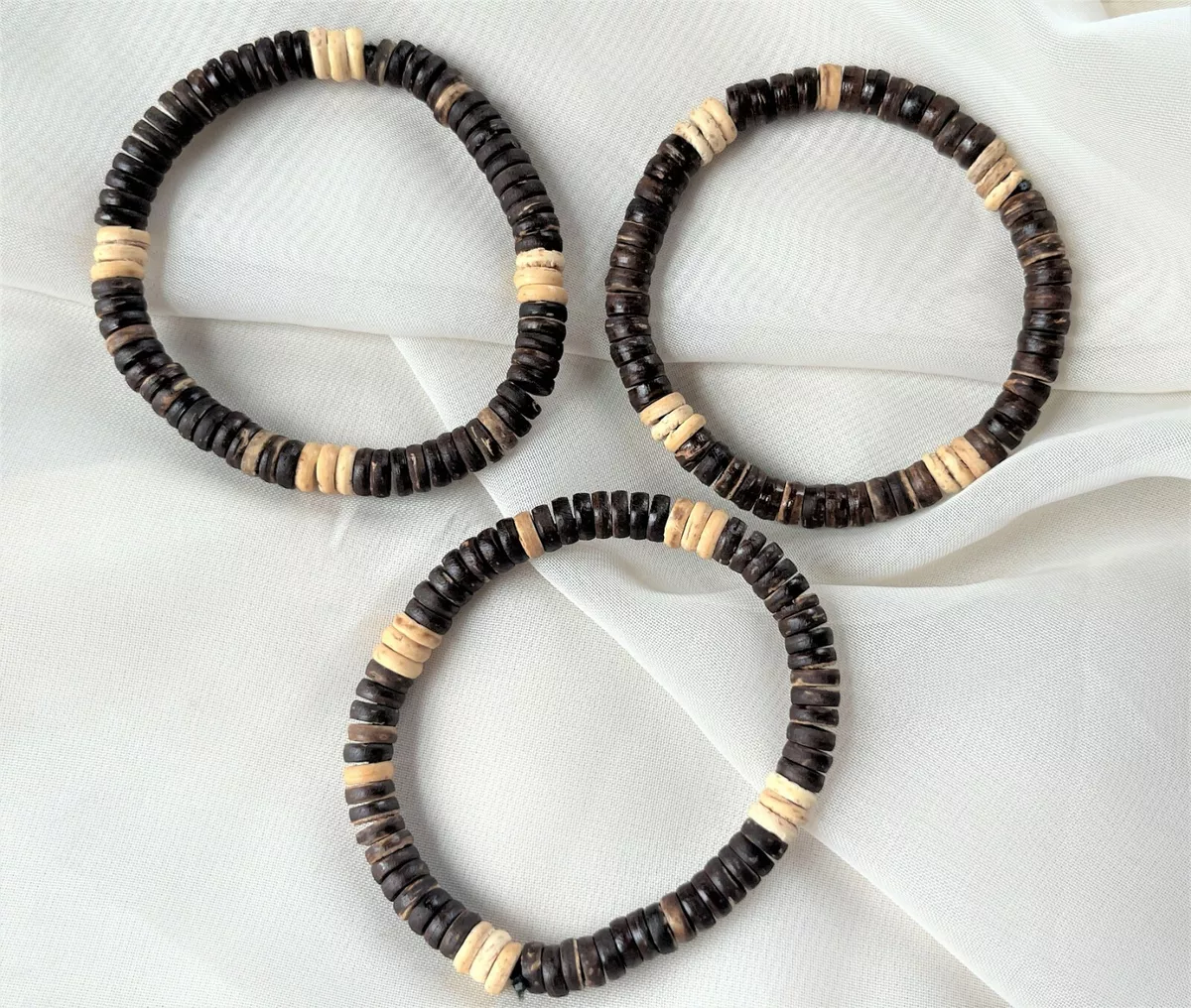 Wood Bead Stretch Bracelet Friendship Men Women Small Elastic Stacked Boho Set 3