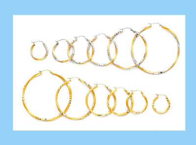 14K Bicolor Gelbgold Creolen Fancy Twist 2,5 mm Aretes Arracadas de Oro