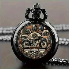 Vintage Biker Style Motorcycle Pocket Watch Quartz Movement Great Gift Idea