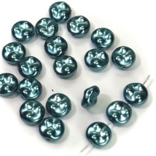 Czech Fancy Round Flat Glass Pearls 13mm Teal Pearl color, 20 pieces, CL186