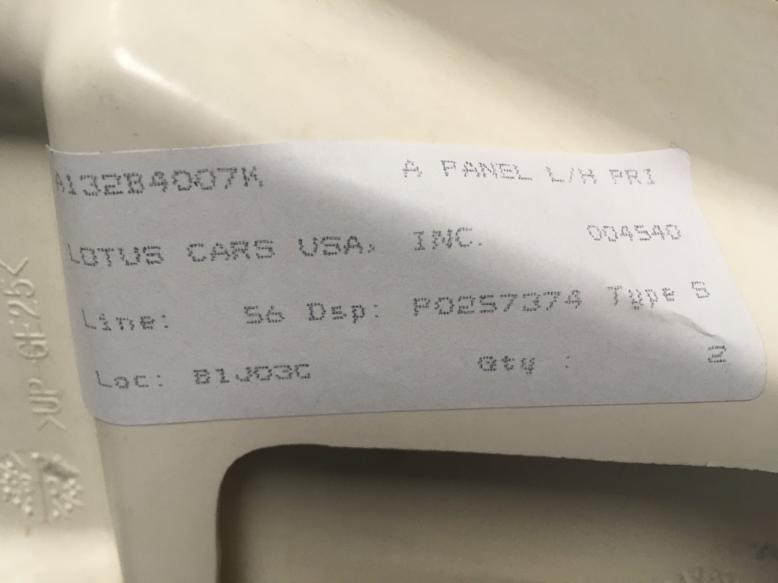 Lotus LH A panel for Evora & 400.  A132B4007K.  Brand new factory primered part.