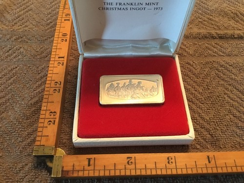1973 Franklin Mint Christmas Ingot 66 Grams 2 Ounces Sterling Silver