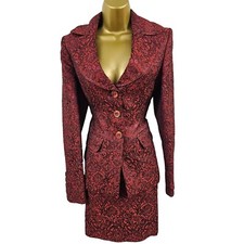 Karen Millen Uk 10-12 Berry Vintage Shimmer Jacquard Jacket & Skirt Suit Outfit