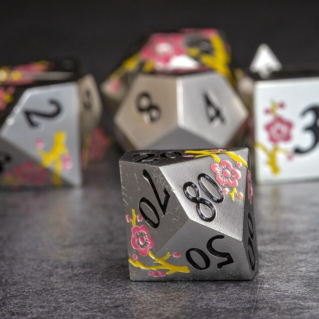 Sage's Petrified Flowers Silver Pink/Yel Flowers Metal Dice Set Dnd Dice RPG