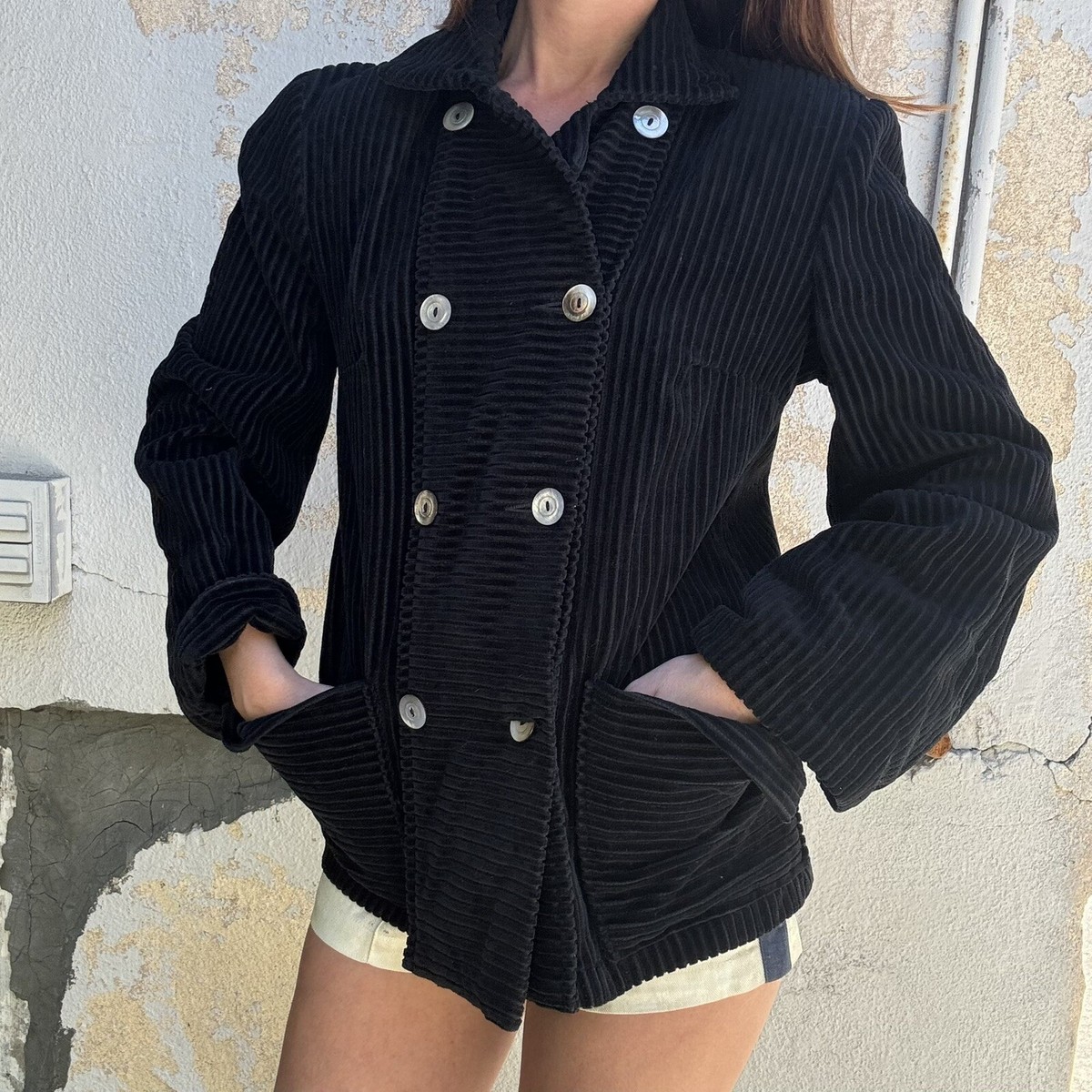 Vintage 1940s Black Corduroy Jacket Sportswear Coat Mother Of
