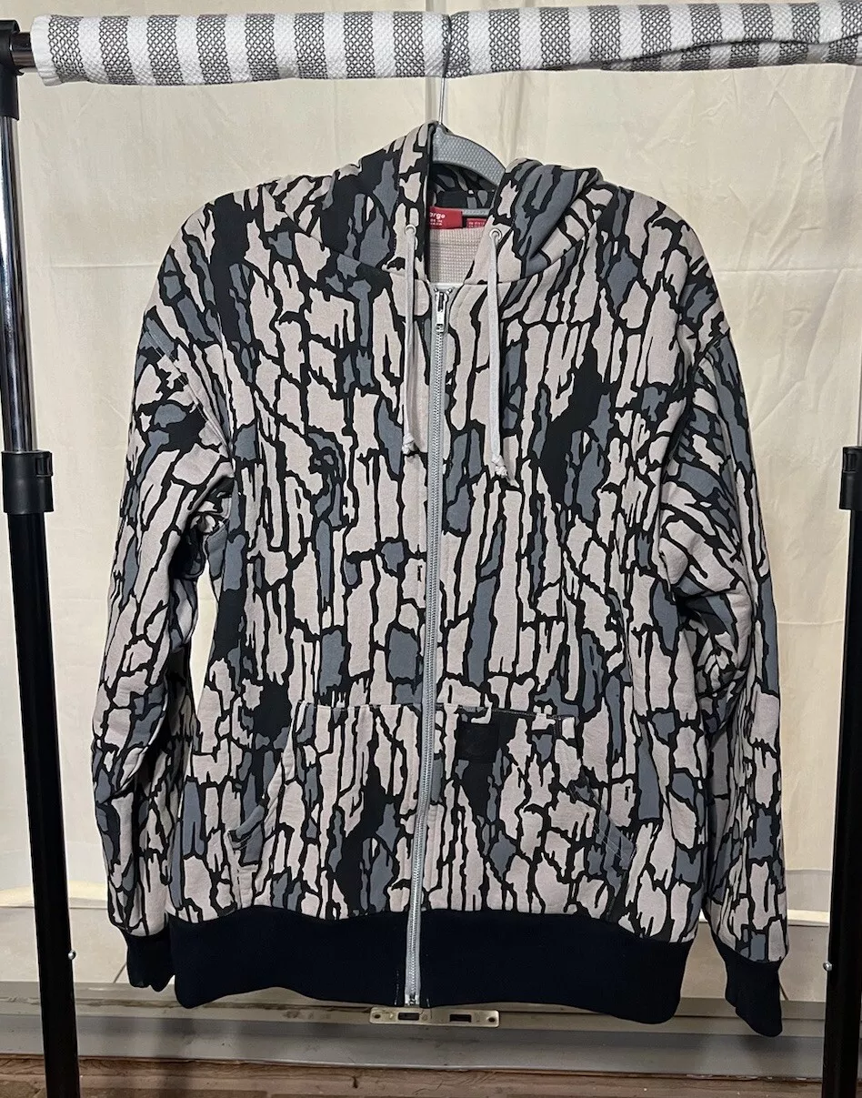 Sweat à capuche zippé doublé thermique camouflage écorce d'arbre Supreme Cold World 2005 taille XL