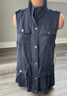 Trixxi Francesca s Navy Blue Tencel Jacket Size M Anorak NWT Sleeveless