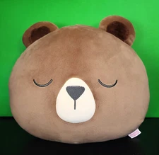 Brown Teddy Bear Face Pillow 14” Stuffed Animal Plush by HELLO!