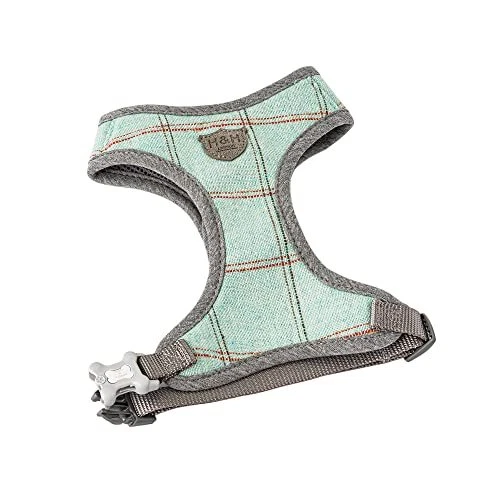 Dog Harness, No-Pull Anti Choke Tweed Harness Vest, M Medium Aqua Checkered Dog Harness, No-Pull Anti Choke Tweed Harness Vest, M Medium Aqua Checkered