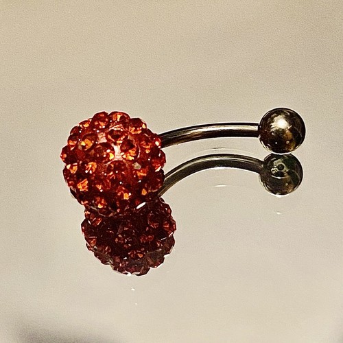 Shamballa Disco Ball Belly Ring Navel CZ Double Banana 14g Rhinestone Orange - Picture 2 of 12