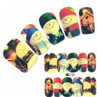 Tattoo Nail Art Schneemann Vogelhaus Aufkleber Nagel Sticker