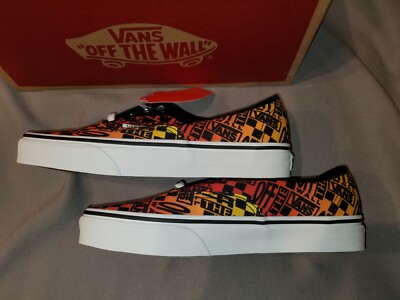 VANS AUTHENTIC LOGO FLAME BLACK WHITE SHOES WOMENS SZ 7 MENS SZ