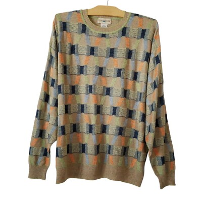 Vtg Travel Smith Men's Sz XL Pull-Over  Sweater 3D Lightknit Multicolor Pastel