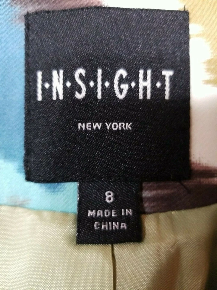 Chaqueta Blazer INSIGHT New York Mujer Talla 8 Multicolor Algodón Elástico Forrada Usada en Excelente Condición Foto 3 de 4