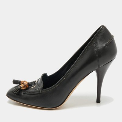 Gucci Pumps schwarz Leder Bambus Fransen Größe 39