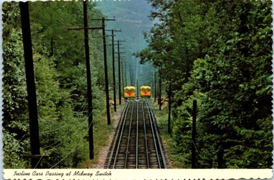 Incline Cars Passing at Midway Switch, Lookout Mtn. Chattanooga, Tenn. Postcard