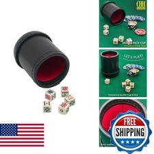 CHH SS-CQG-7815 Black/Cream Deluxe Leather Dice Cup with 5 Poker Dice