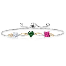 925 Silver and 10K Yellow Gold Moissanite Nano Emerald Pink Mystic Topaz and