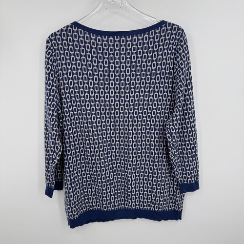 Ann Taylor maglione donna XXL pullover maglia costina stampa geometrica blu bianco NUOVO - Foto 3 di 7