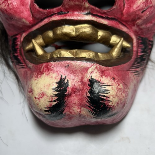 Vintage Japońska Shikami Ręcznie robiona papierowa maska Mache Japonia Noh Kabuki Sztuka teatralna - Zdjęcie 3 z 24
